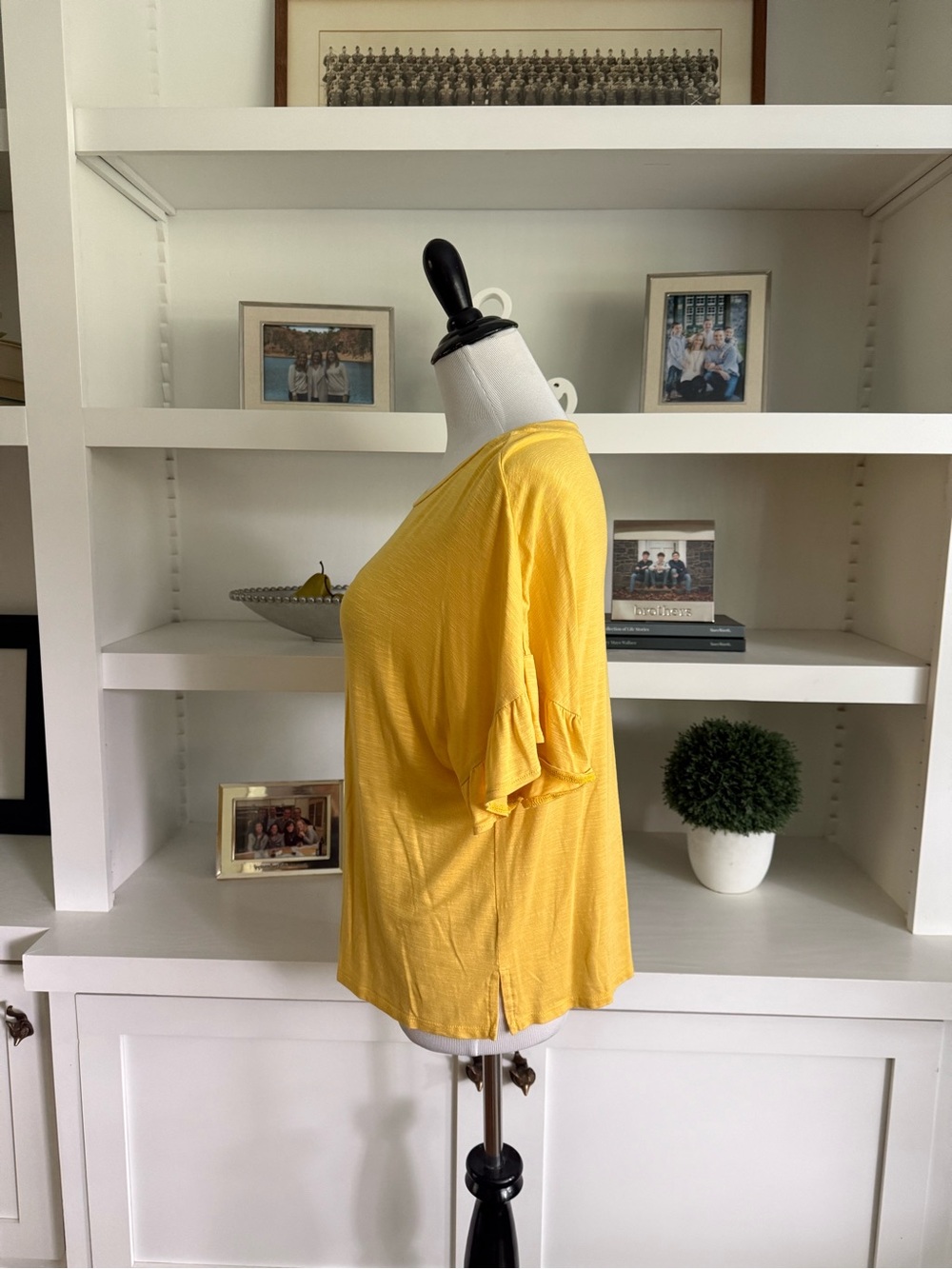 LuLaRoe Bright Mustard Flutter Sleeve Top - Picture 4 of 8
